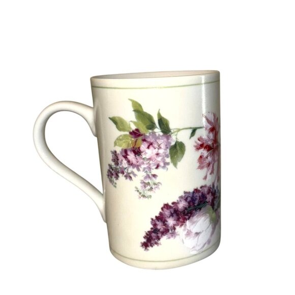 Set Of 2 Ceramic Mugs With Floral & Vine Patterns Red & Multicolor 12 Oz & 16 Oz - Picture 3 of 11